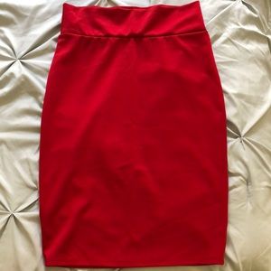 Red, knee length pencil skirt